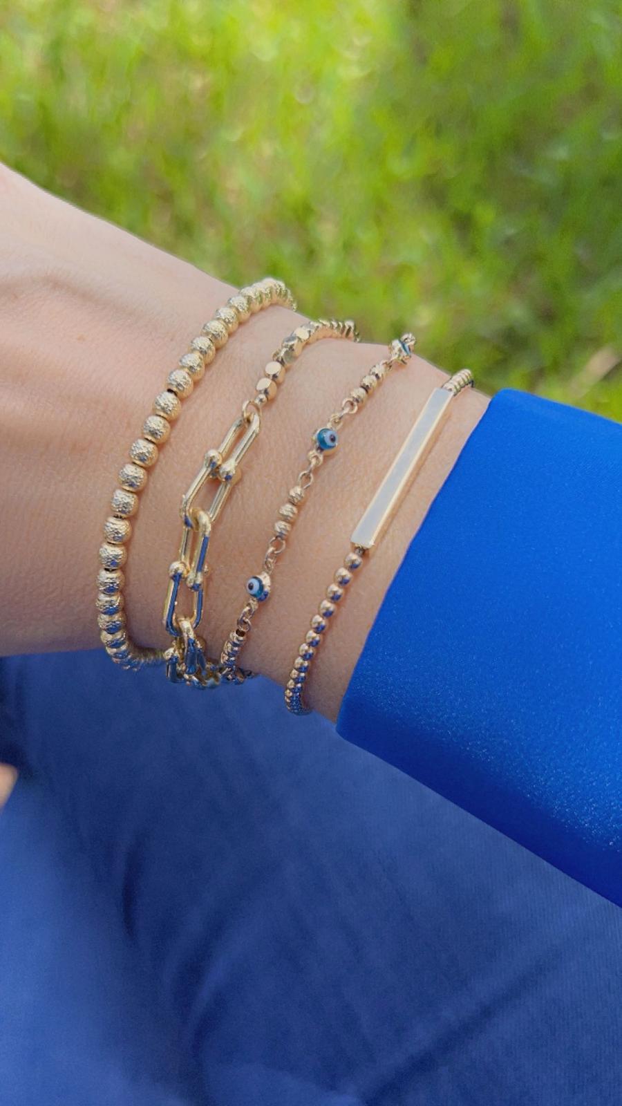 14K Bar Beaded Bracelet