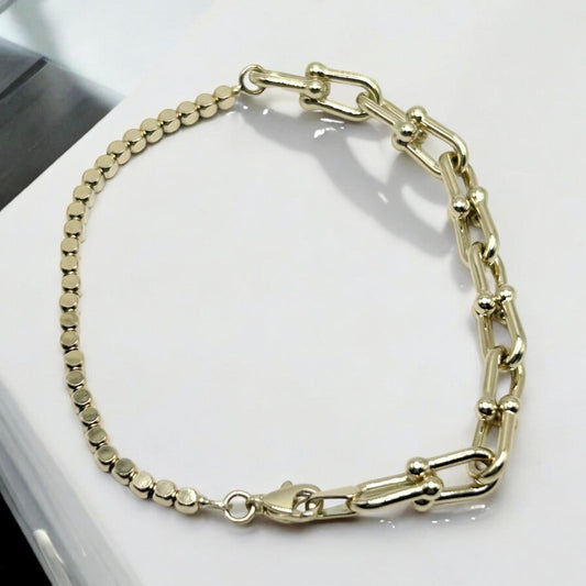 14K U-Link & Cube Beaded Bracelet